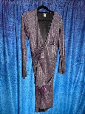 VENUS Glitter Wrap Dress in Shimmery Plum